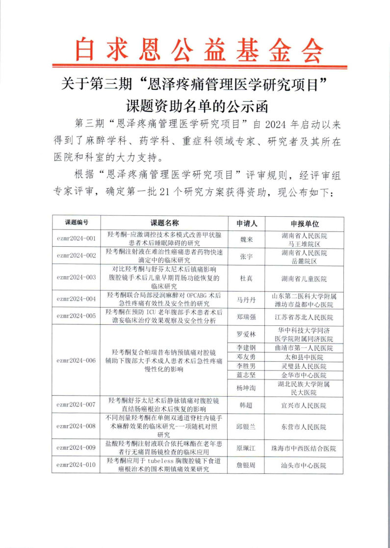 【第一批公示函】第三期恩泽疼痛管理医学研究项目评审公示函_Page1.jpg